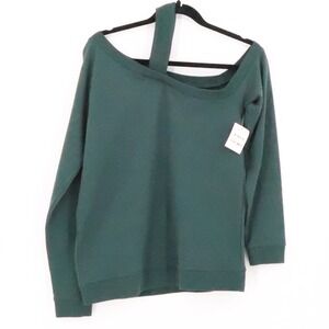 Treasure and Bond Asymmetrical Off Shoulder Sweatshirt NWT Green Gables  Size XS